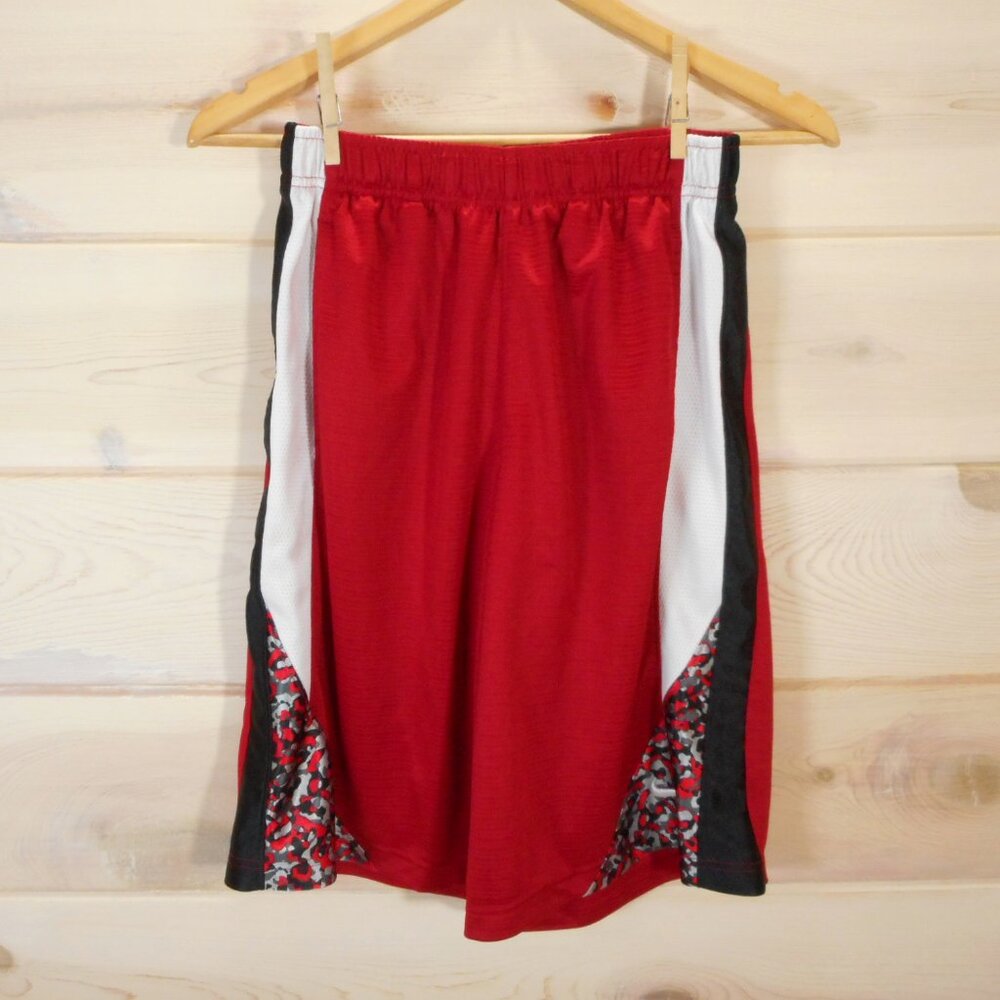 Nike Youth Boys Size L Basketball Athletic Shorts Red Black Polyester Drawstring